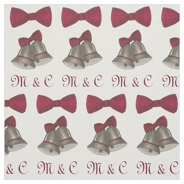 Bride Groom Initials Silver Bells Wedding Marriage Fabric (Swatch)