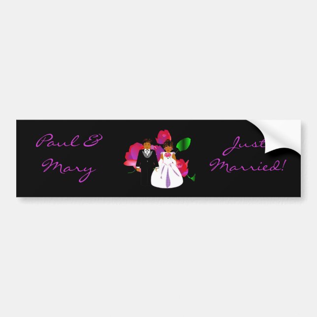 "Bride & Groom Just Married" Bumper- Customisable Bumper Sticker (Front)