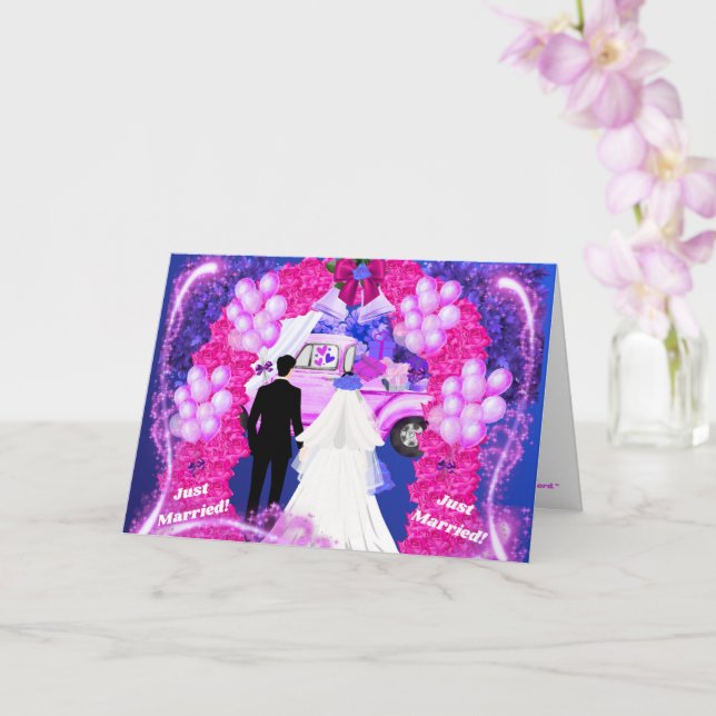 Bride Groom Just Married Greeting Card (Orchid)