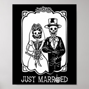 Bride Groom Just Married Skeleton Halloween Couple Poster