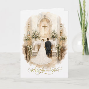 Bride & Groom Kneeling at Altar Wedding Card