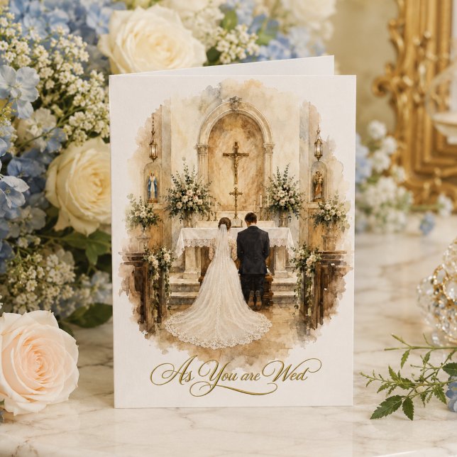 Bride & Groom Kneeling at Altar Wedding Card (Creator Uploaded)