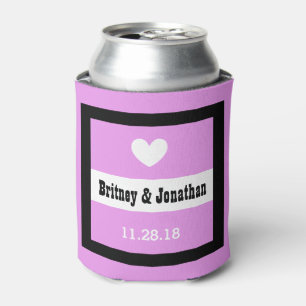 Bride Groom Modern Wedding Heart PURPLE BLACK A12 Can Cooler