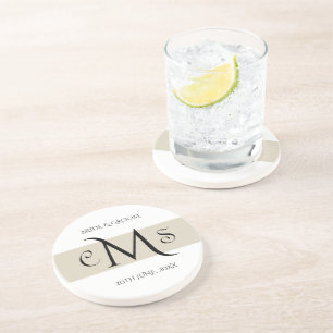 Bride & Groom Monogram Sandstone Drink Coaster