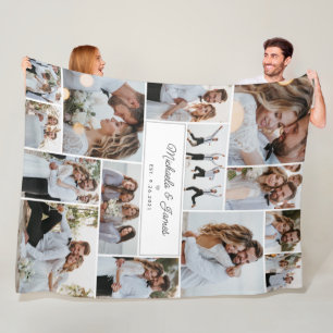 Bride & Groom Names 14-Photo Collage Wedding Gift Fleece Blanket