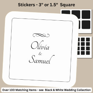 Bride & Groom Names Black White Infinity Scroll, Square Sticker