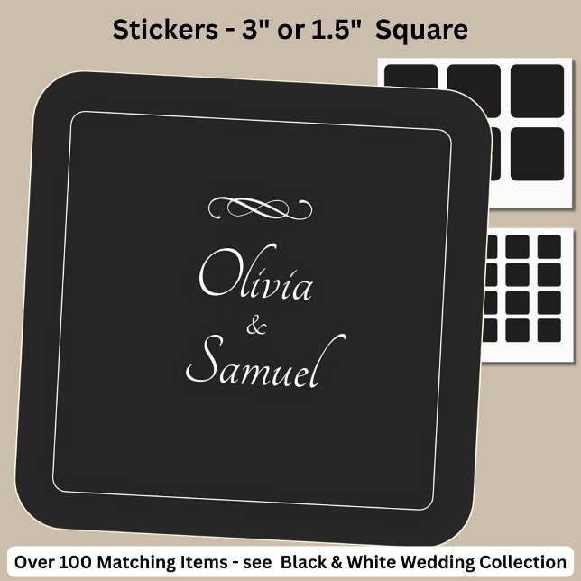 Bride & Groom Names Black White Infinity Scroll, Square Sticker (Creator Uploaded)