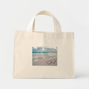 Bride & Groom Names Written in the Sand Mini Tote Bag
