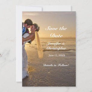 Bride & Groom on Sunset Beach Save the Date Card