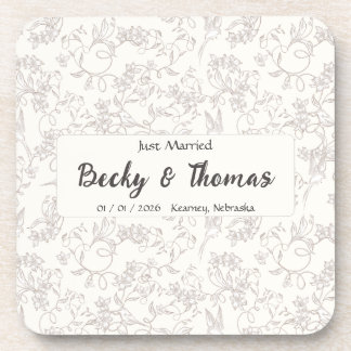 Bride & Groom on white floral Wedding Party Coaster