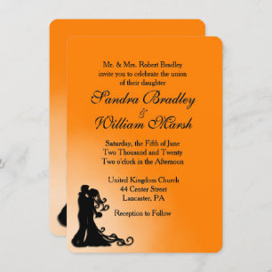 Bride, Groom Orange and Black Wedding Invitation