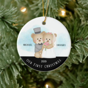 Bride & Groom Our First Christmas Ceramic Ornament