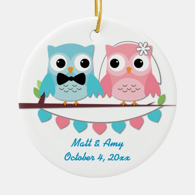 Bride, Groom Owl Ornament (Front)