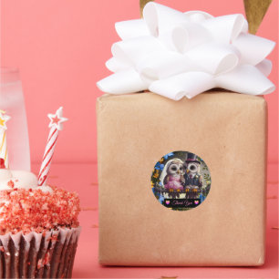 Bride & Groom Owl - Thank You Classic Round Sticker