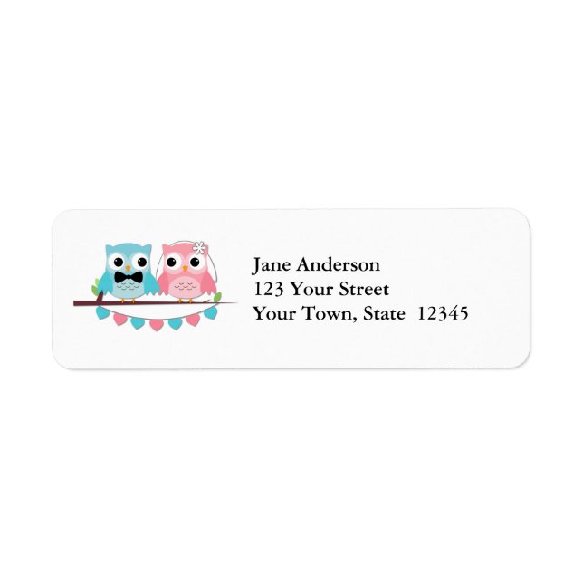 Bride, Groom Owls Return Address Label (Front)