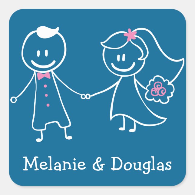Bride & Groom Personalised Blue Wedding Stickers (Front)