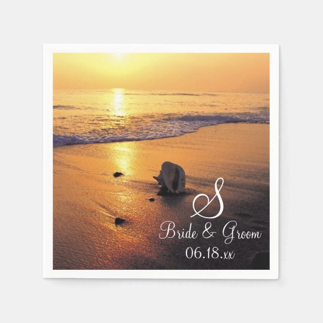 Bride Groom Personalised Monogram Wedding Date Pap Napkin (Front)