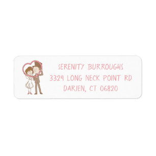 Bride & Groom Pink & Brown Wedding Heart Return Address Label
