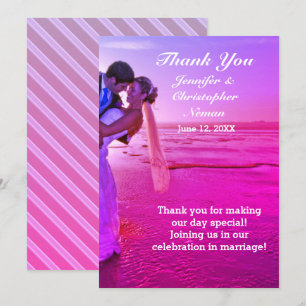 Bride & Groom Purple Sunset Beach Thank You Card