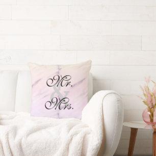 Bride Groom Purple Watercolor Reversible Pillow