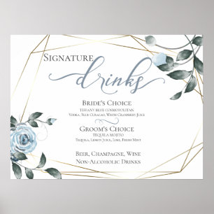Bride Groom Signature Drinks Bar Menu Sign