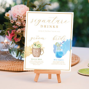 Bride & Groom Signature Drinks Watercolor Cocktail Poster