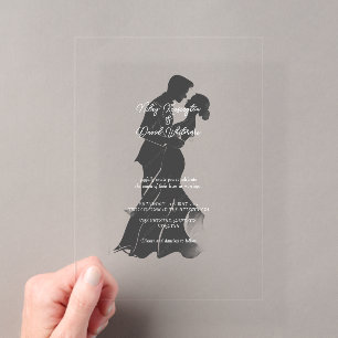 Bride Groom Silhouette Black Acrylic Invitation