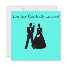 Bride & Groom Silhouettes on Blue