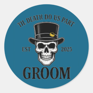 Bride groom skeleton gothic halloween wedding classic round sticker