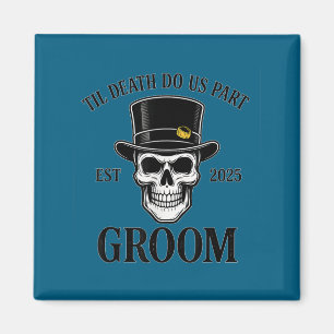 Bride groom skeleton gothic halloween wedding magnet