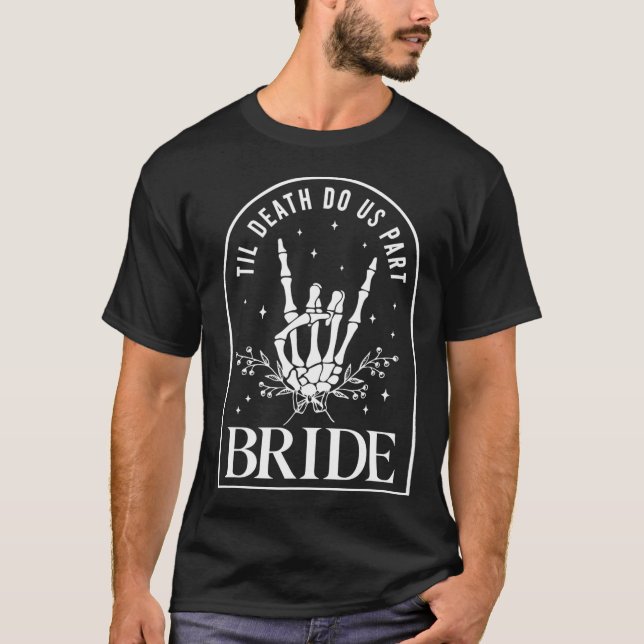 Bride Groom Skeleton Rock Hand Couples Wedding Hal T-Shirt (Front)