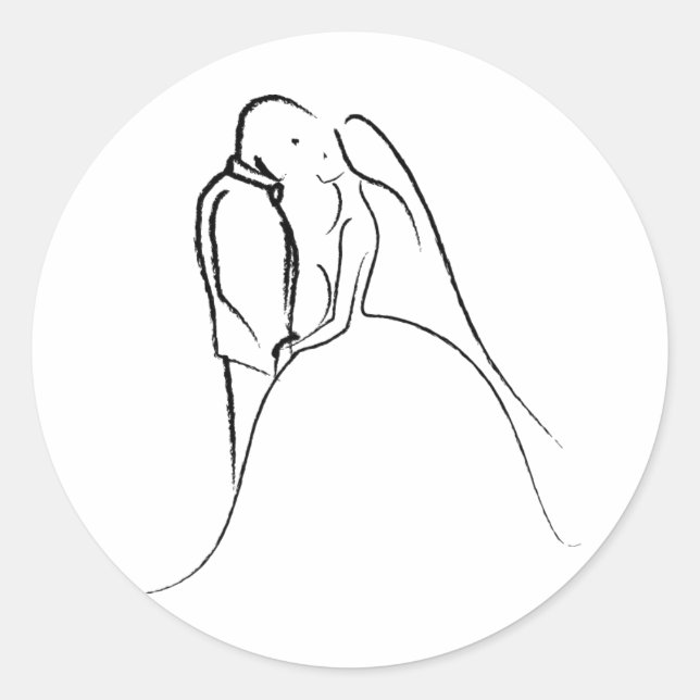 Bride & Groom Sketch Classic Round Sticker (Front)