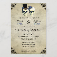 Bride & Groom Skull Goth Rustic Wedding Blue