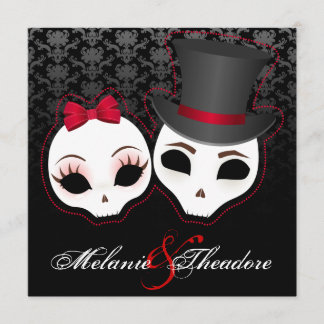 Bride & Groom Skullies (Red) Invitation