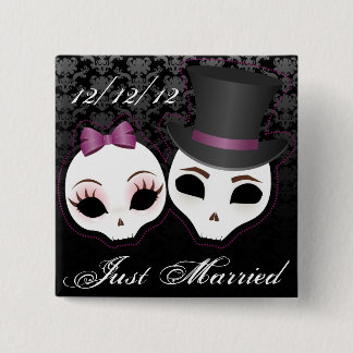 Bride & Groom Skullies (Violet) 15 Cm Square Badge