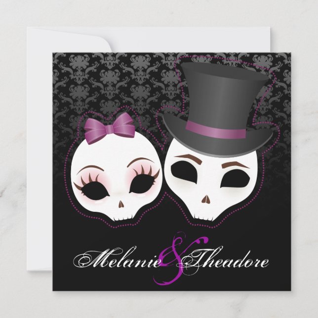 Bride & Groom Skullies (Violet) Invitation (Front)