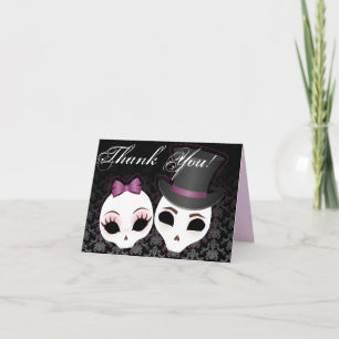 Bride & Groom Skullies (Violet) "Thank You" Thank You Card