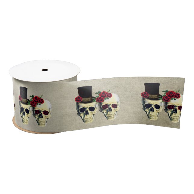 Bride & Groom Skulls Wedding Gift Ribbon Satin Ribbon (Spool)
