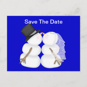 BRIDE & GROOM Snowman SAVE THE DATE Announcement Postcard