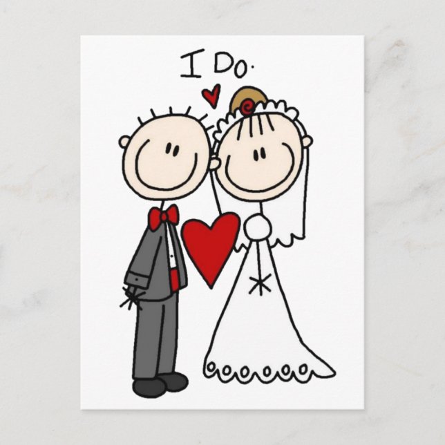 Bride & Groom Stick Figures Add Your Own Greeting Postcard (Front)