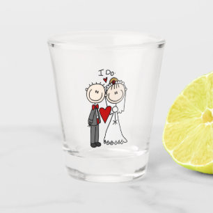 Bride & Groom Stick Figures Wedding I Do Shot Glass