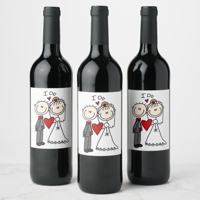Bride & Groom Stick Figures Wedding I Do  Wine Label (Bottles)