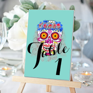 Bride & Groom Sugar Skulls Till Death Do Us Party Table Number