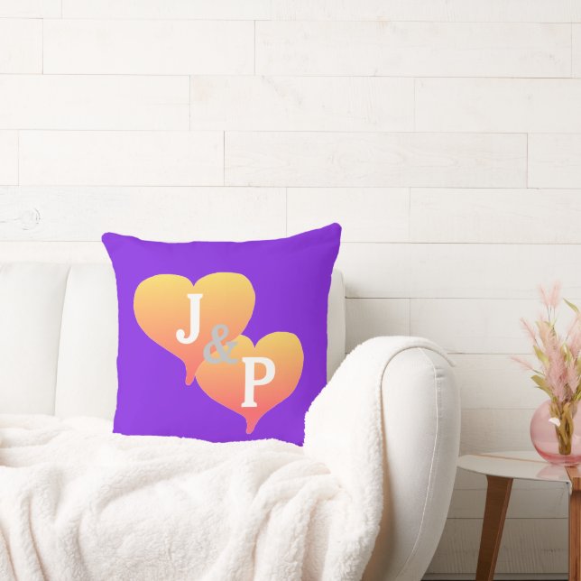 Bride Groom Sunset Hearts Violet Reversible Pillow (Couch)