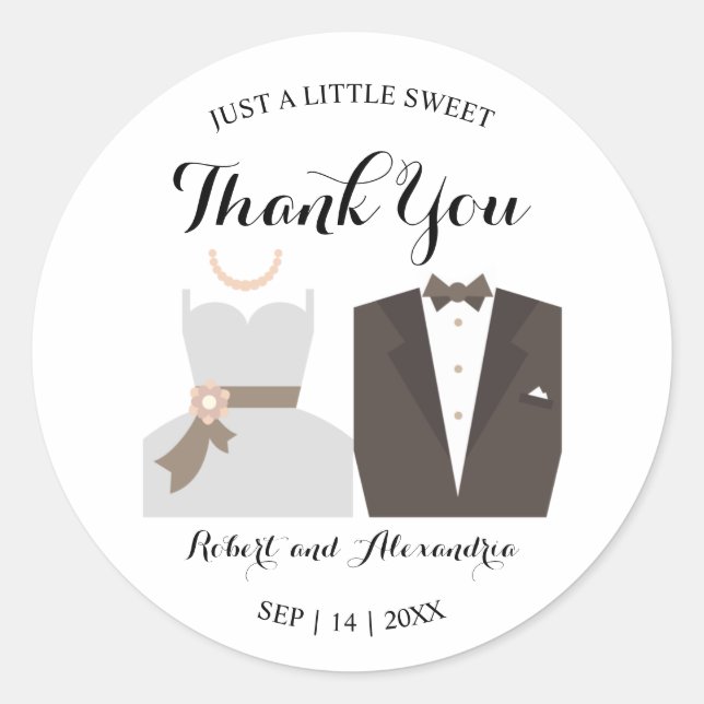 Bride & Groom Sweet Treat Wedding Thank You Classic Round Sticker (Front)