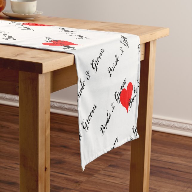 Bride Groom Table Red Hearts Short Table Runner (In Situ)