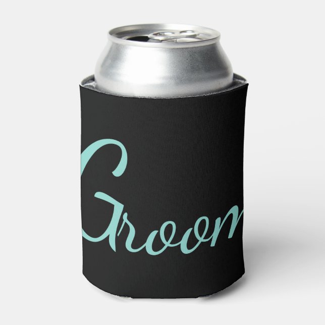 Bride & Groom Teal Blue Bridal Party Groom Can Cooler (Can Front)