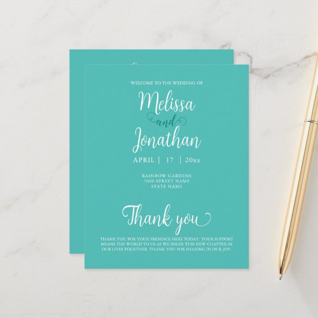 Bride Groom Teal White Elegant Wedding  program (Front/Back In Situ)