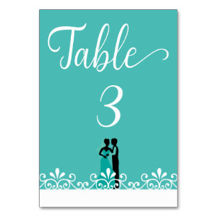 Bride Groom Teal White Elegant Wedding Table Number