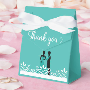 Bride Groom Teal White Elegant Wedding Thank you Favour Box